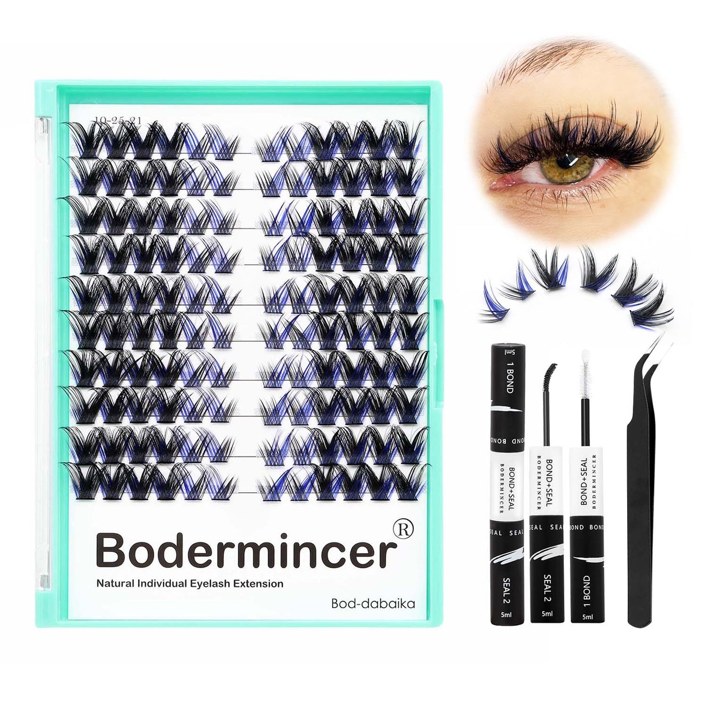 Bodermincer Pre-mapped Lash Clusters Kit D Curl With Bond and Seal Lash Tweezers