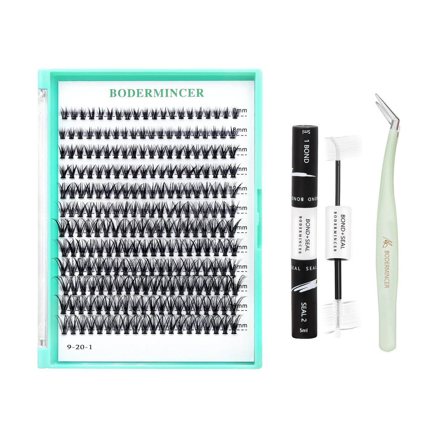 Bodermincer 20D D Curl 240pcs Lash Kit Clear Bond+Seal+Tweezers Lash Custer 8-10-12-14-16mm Mixed
