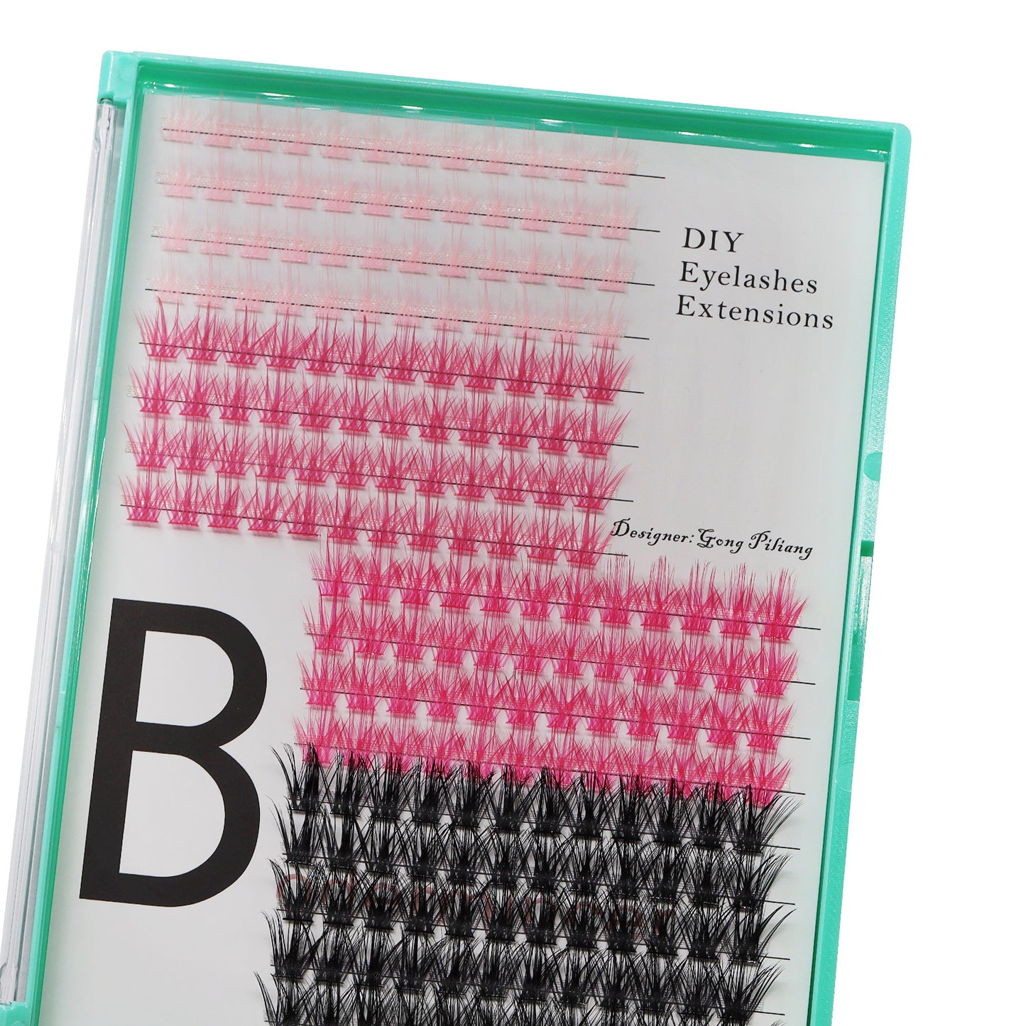 Bodermincer 4 Colors Mixed Light Pink +Rose +Bright Rose Red+Black Mixed D Curl Black Lashes Clusters M02# 204pcs Per Tray 12-14-16-18mm Mixed Length