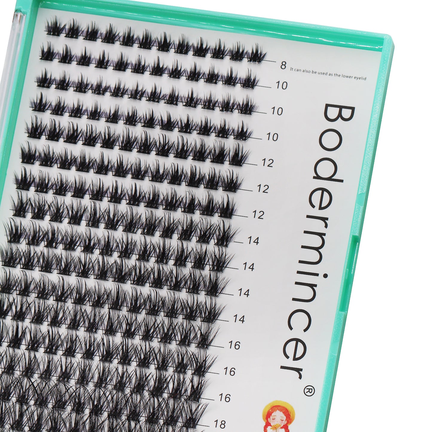 Bodermincer D Curl Black Lashes Clusters M02# 204pcs Per Tray 8-10-12-14-16-18mm Mixed Length