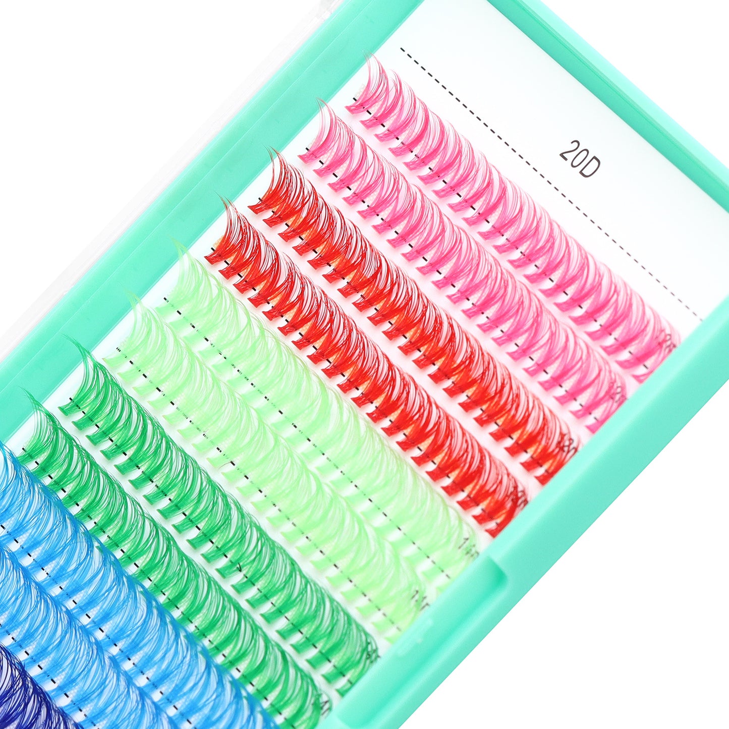 Bodermincer Colored Lash Cluster D Curl 12-14-16mm MIX Tray Rose+Red+Light Green+Dark Green+Sky Blue+Dark Blue