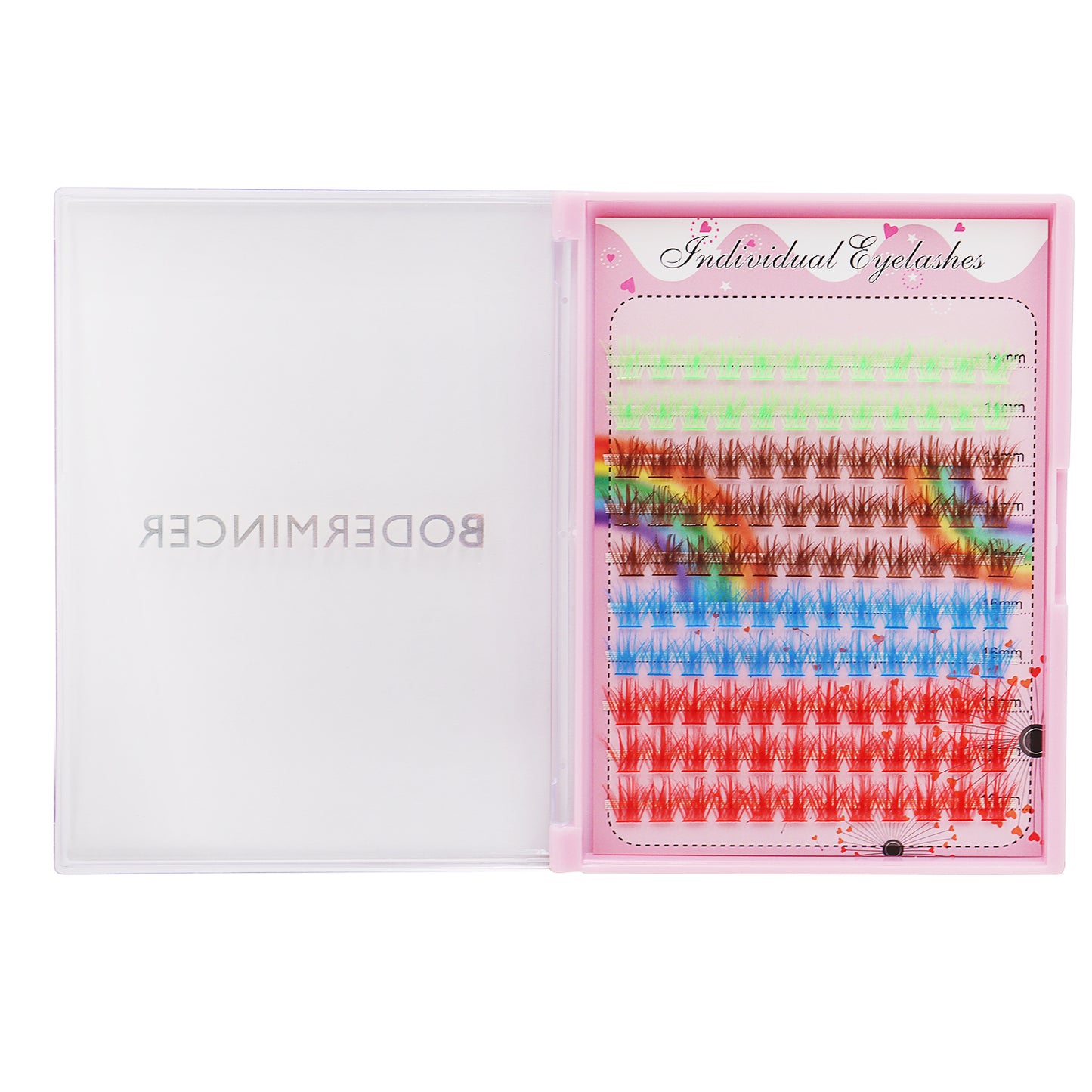 BODERMINCER Eyelashes Color Green+Brown+Blue+Red Mixed C02# Lash Cluster Large Tray 120pcs Lash Cluster DD Curl