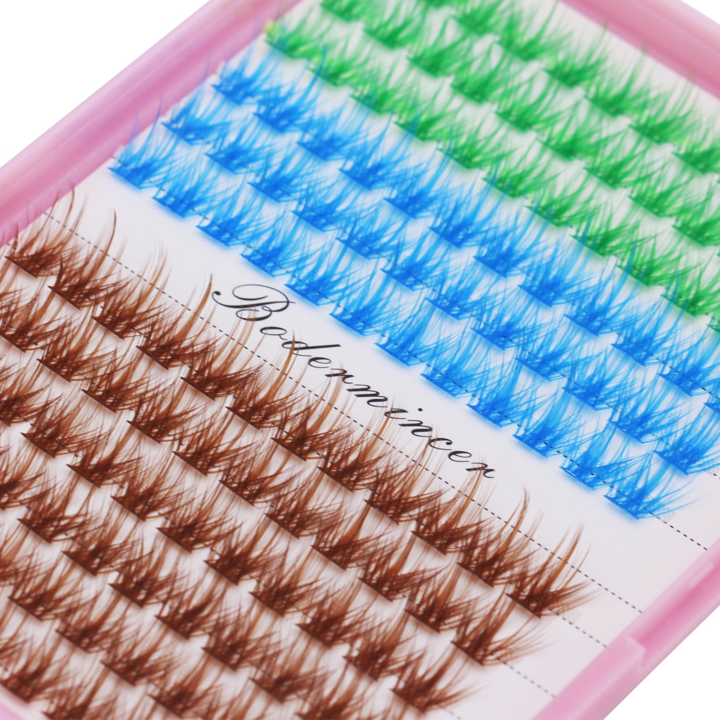 BODERMINCER Eyelashes Color Green+Blue+Brown Mixed C02# Lash Cluster 144pcs Large Tray Lash Cluster 12-14-16mm Mixed/14-16-18mm Mixed D Curl/DD Curl to Choose