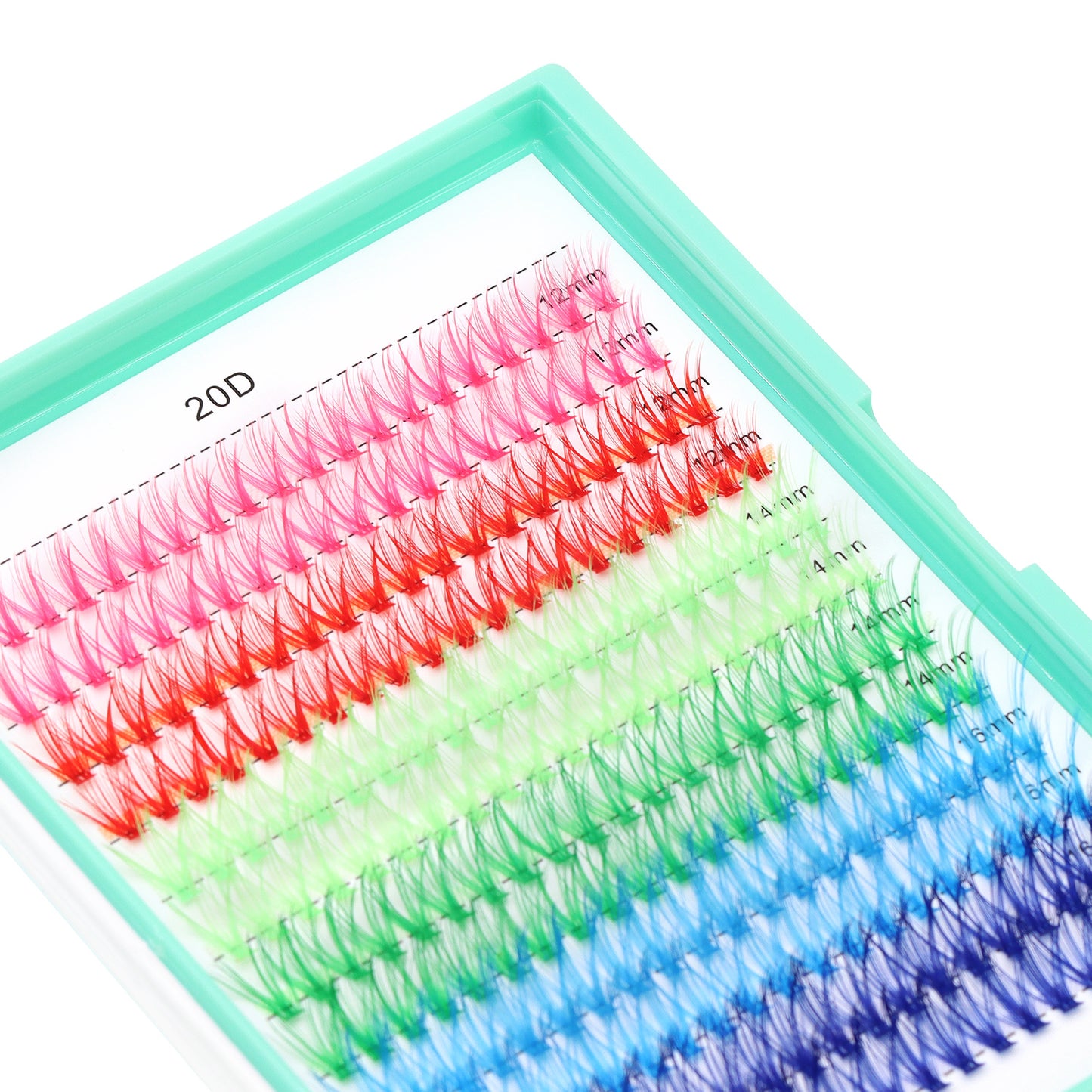 Bodermincer Colored Lash Cluster D Curl 12-14-16mm MIX Tray Rose+Red+Light Green+Dark Green+Sky Blue+Dark Blue