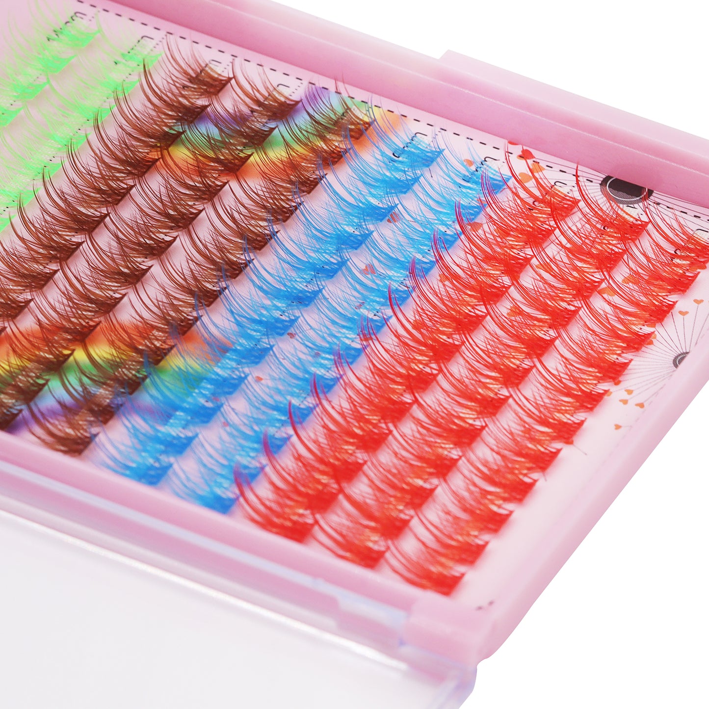 BODERMINCER Eyelashes Color Green+Brown+Blue+Red Mixed C02# Lash Cluster Large Tray 120pcs Lash Cluster DD Curl