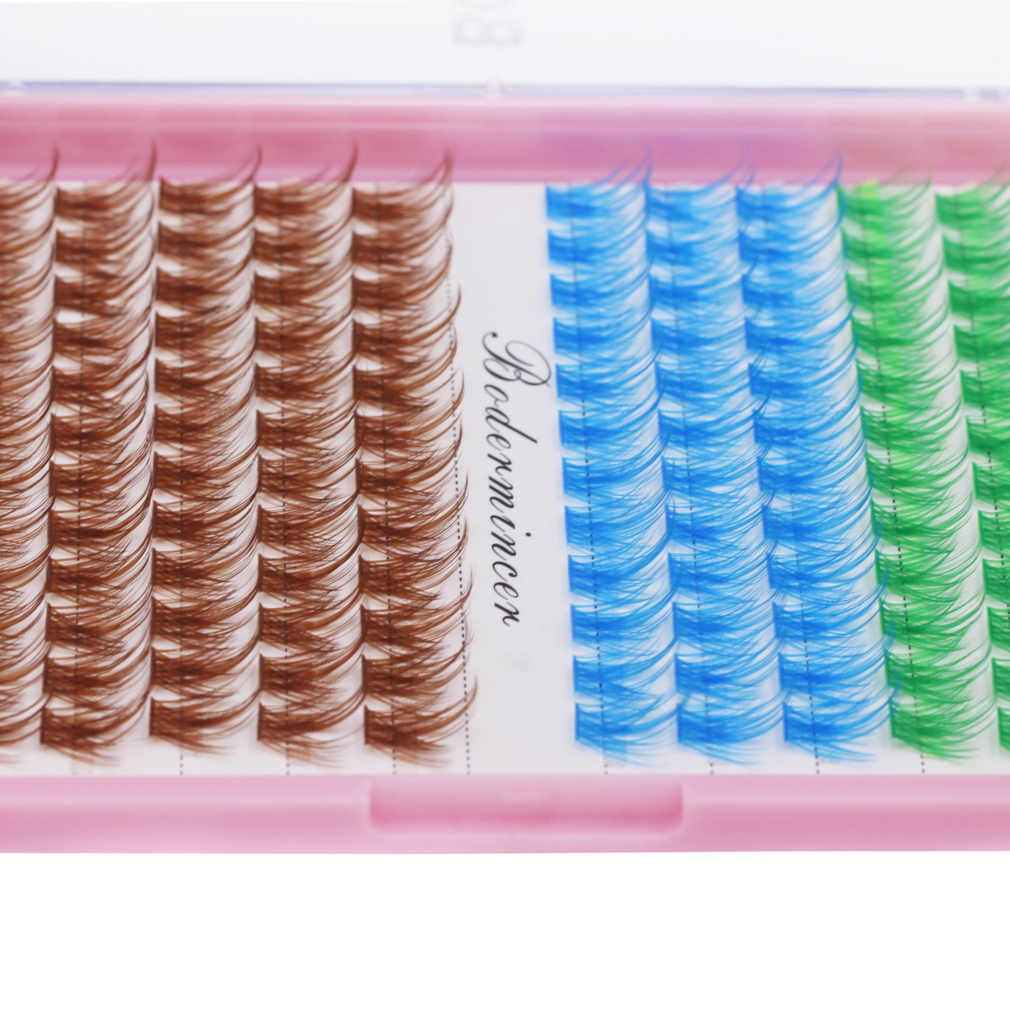 BODERMINCER Eyelashes Color Green+Blue+Brown Mixed C02# Lash Cluster 144pcs Large Tray Lash Cluster 12-14-16mm Mixed/14-16-18mm Mixed D Curl/DD Curl to Choose