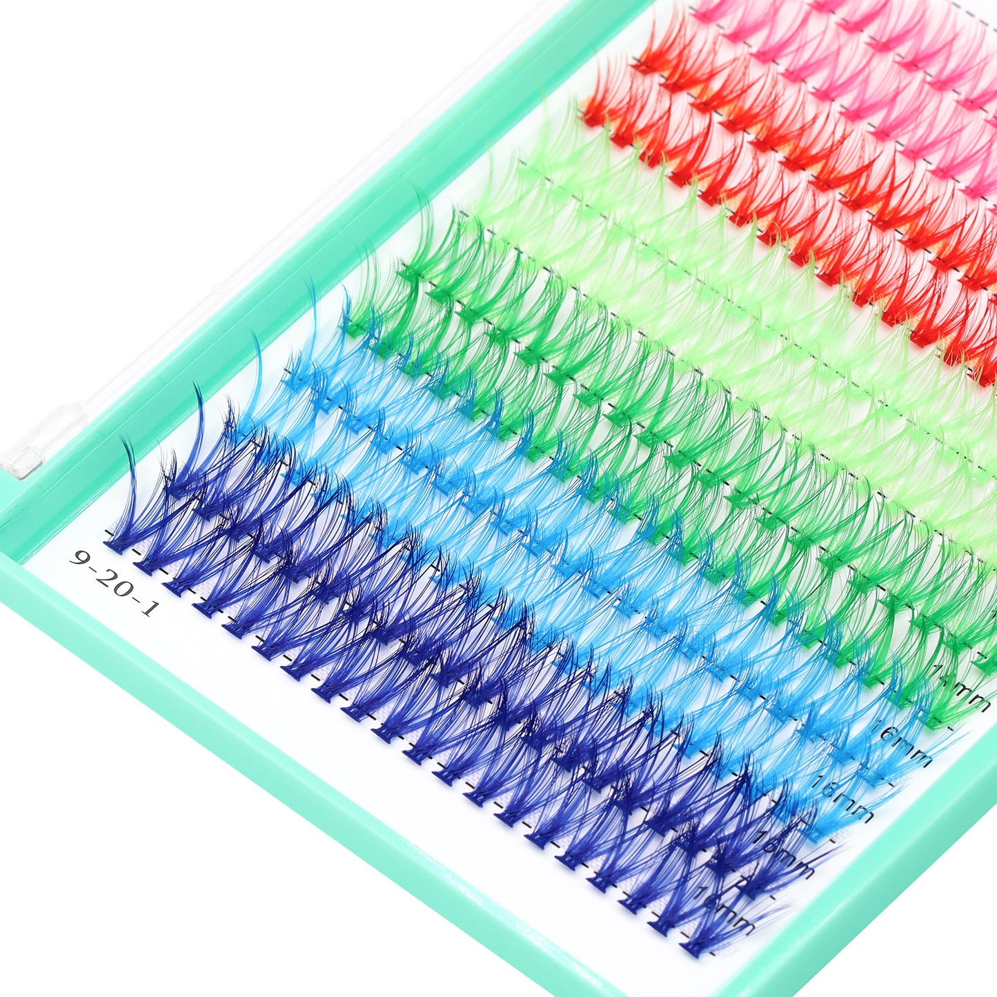 Bodermincer Colored Lash Cluster D Curl 12-14-16mm MIX Tray Rose+Red+Light Green+Dark Green+Sky Blue+Dark Blue