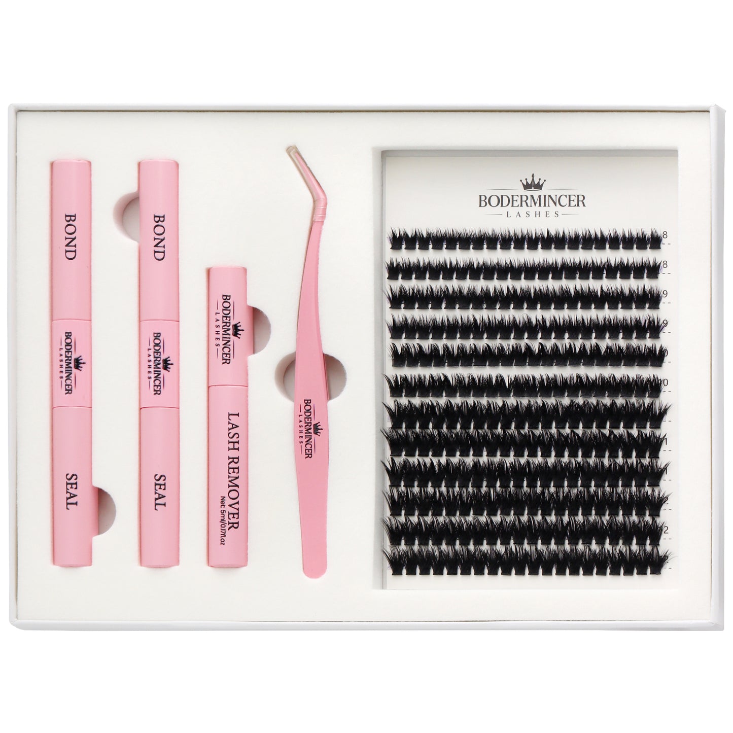 BODERMINCER 100D Wispy Lash Clusters Kit with Mirror, D Curl, 8-12mm Thick 100D wispy clusters with short mixed lengths, complete tools and a convenient built-in oval mirror