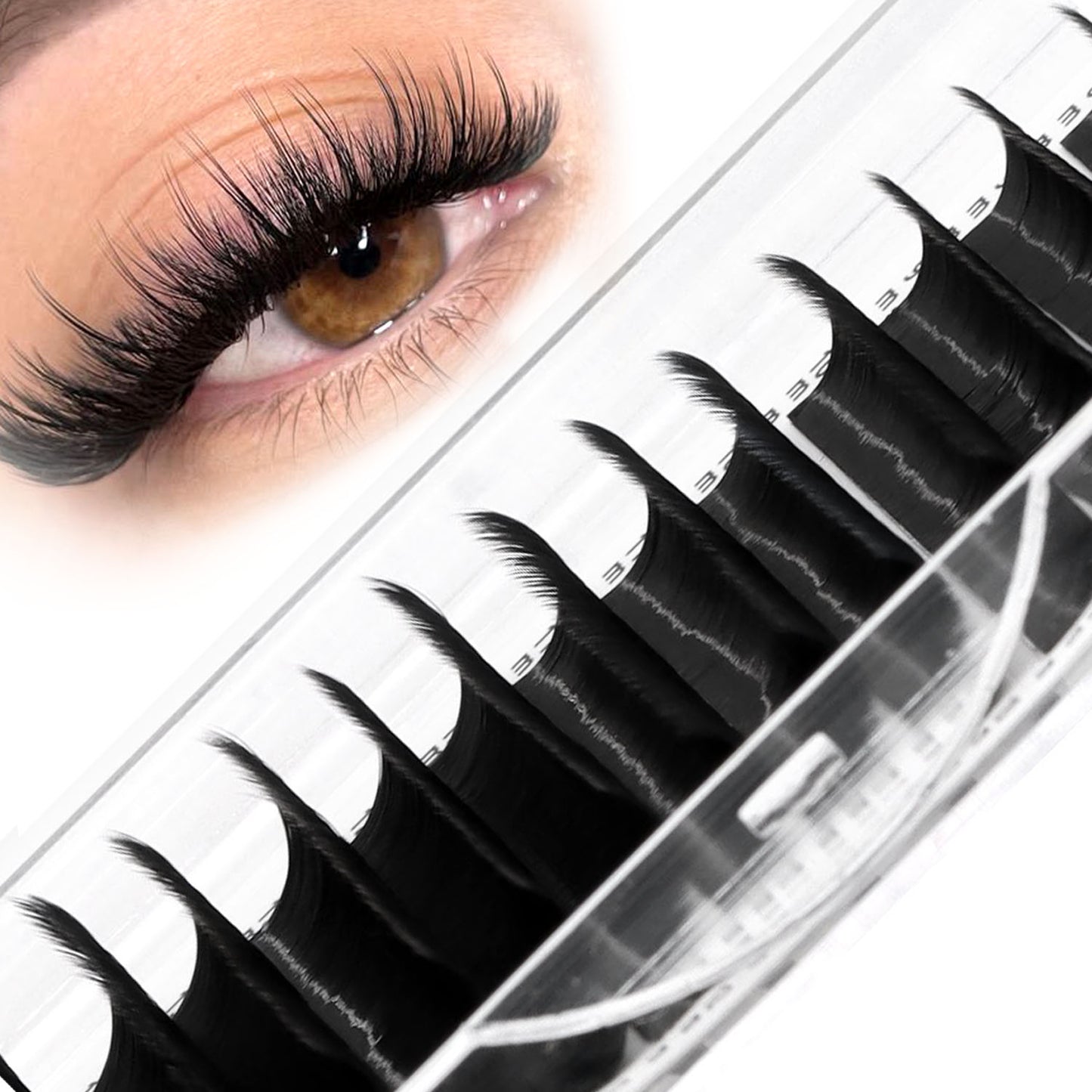 Bodermincer D Curl 16 Rows Easy Fan Lash Extensions Volume Lash Extensions Volume Lash Extensions 8-15mm MIX Thickness 0.03/0.05/0.07/0.10/0.15/0.18/0.20 thickness Super Matte Black Tray Professional Supplies for Lash Salon