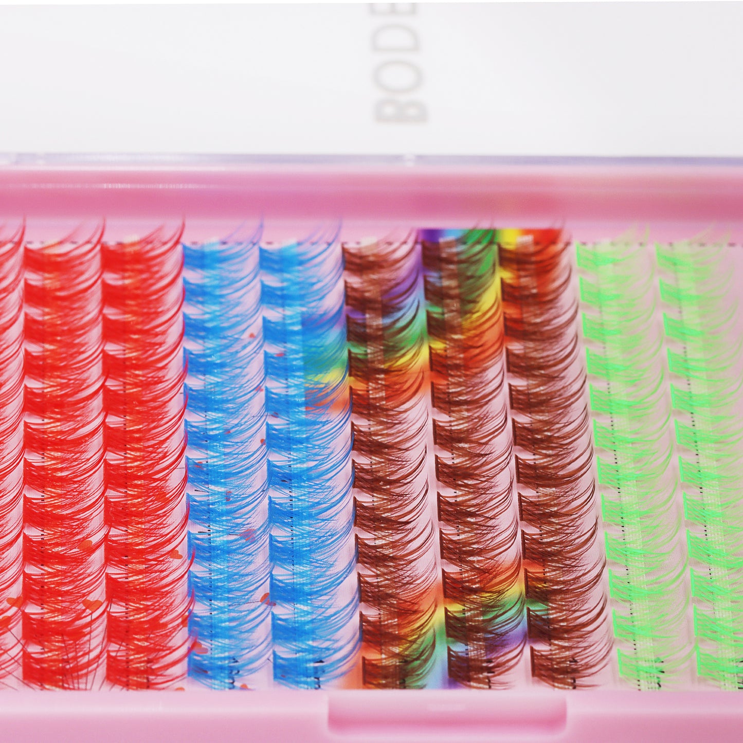 BODERMINCER Eyelashes Color Green+Brown+Blue+Red Mixed C02# Lash Cluster Large Tray 120pcs Lash Cluster DD Curl