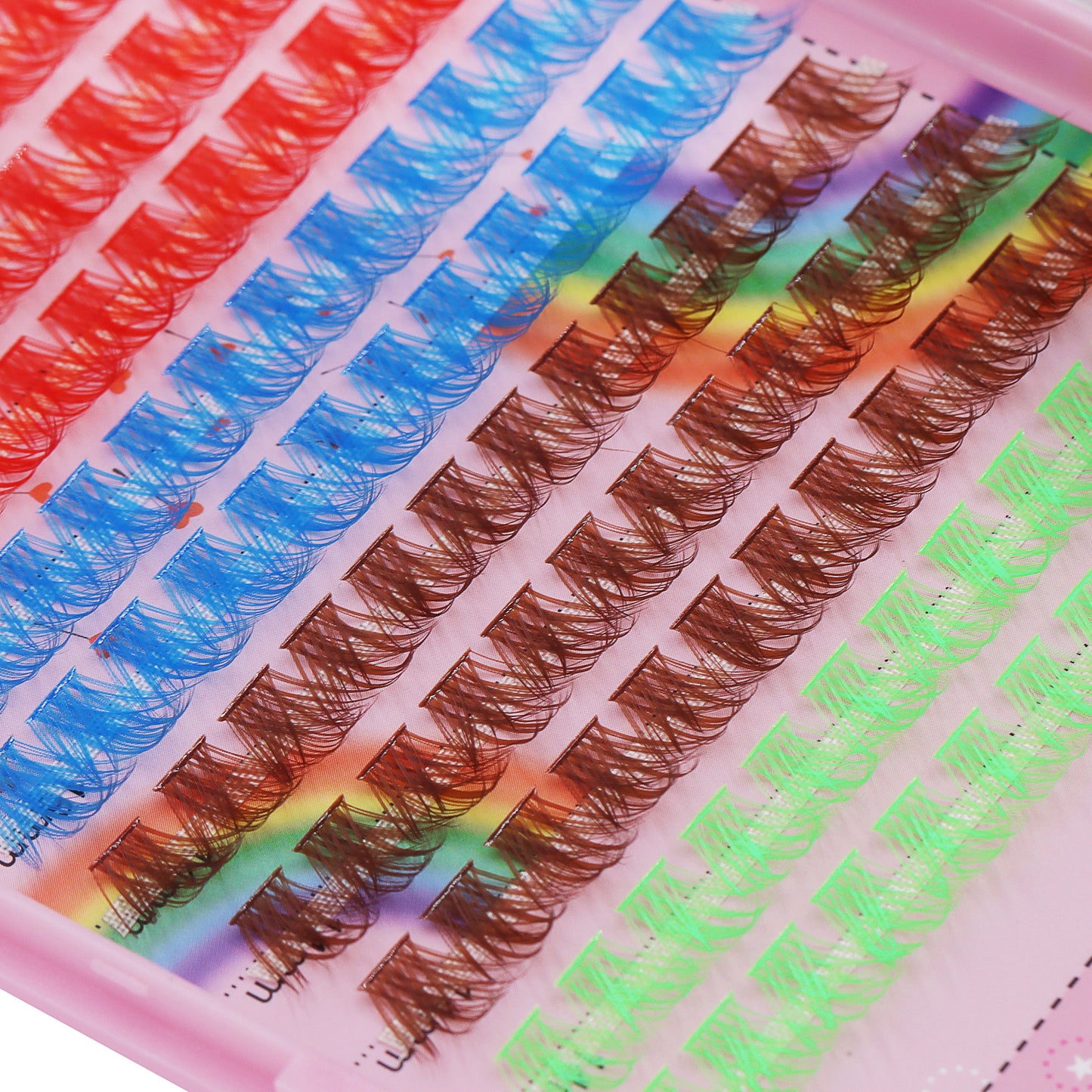 BODERMINCER Eyelashes Color Green+Brown+Blue+Red Mixed C02# Lash Cluster Large Tray 120pcs Lash Cluster DD Curl