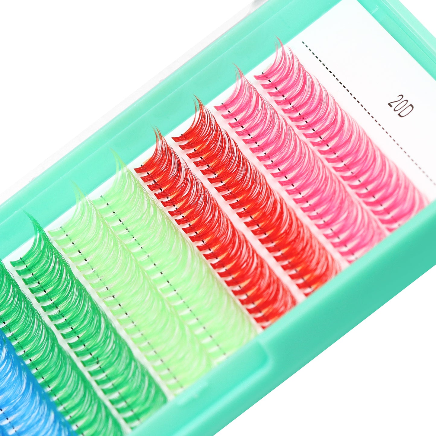 Bodermincer Colored Lash Cluster D Curl 12-14-16mm MIX Tray Rose+Red+Light Green+Dark Green+Sky Blue+Dark Blue