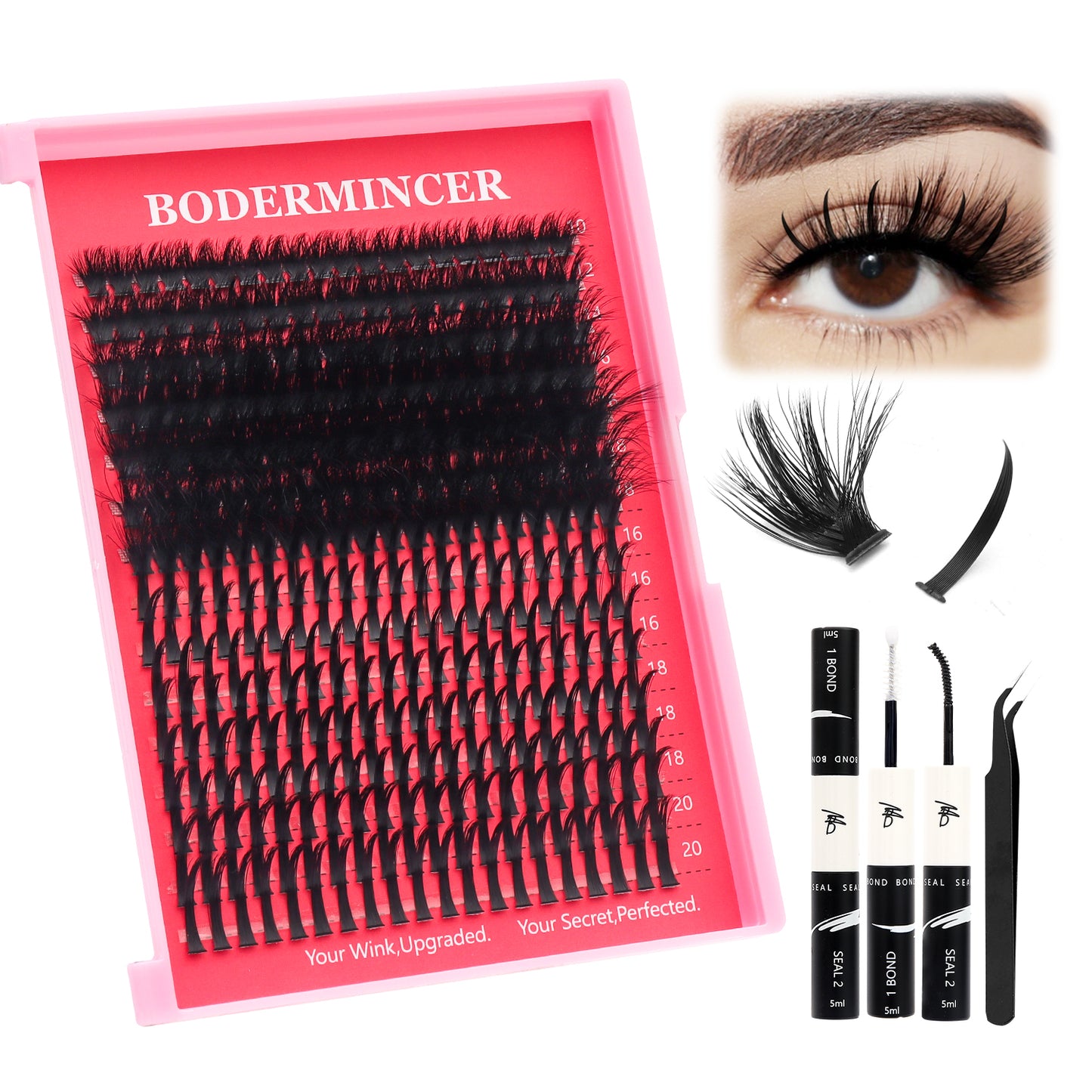 BODERMINCER 100D Fluffy Lash Cluster 10-18mm +Natural Spiky 16-18-20mm Mixed Lash Kit
