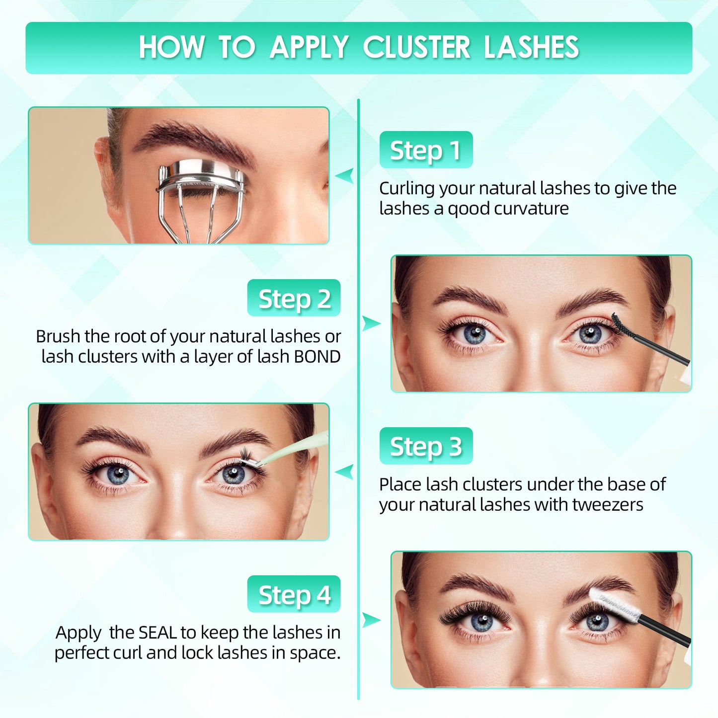 BODERMINCER 20D D Curl 240pcs 8-10-12-14-16mm Mixed Lash Kit With Bond &Seal and Tweezers Black Handmade False Eyelashes Natural Long Individual Eyelashes Extension Fake Lashes Makeup Beauty Cosmetic