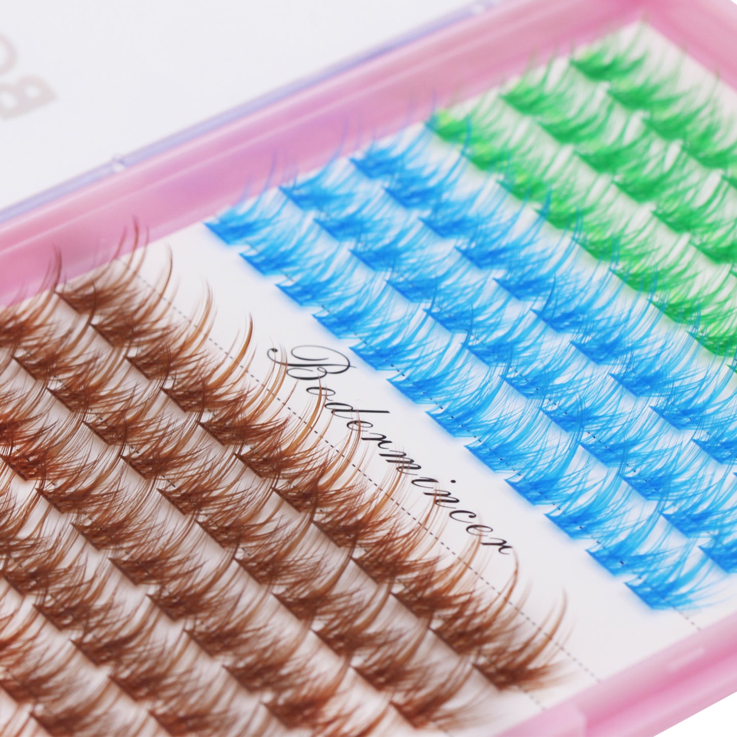 BODERMINCER Eyelashes Color Green+Blue+Brown Mixed C02# Lash Cluster 144pcs Large Tray Lash Cluster 12-14-16mm Mixed/14-16-18mm Mixed D Curl/DD Curl to Choose