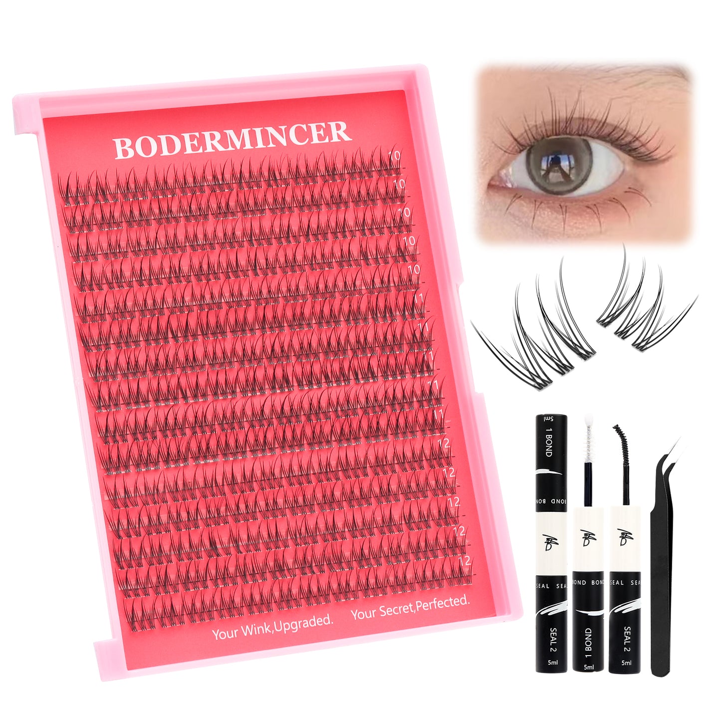 BODERMINCER Fish Tail Wispy Lash Clucters 10-11-12mm Mixed Lash Kit CC curl
