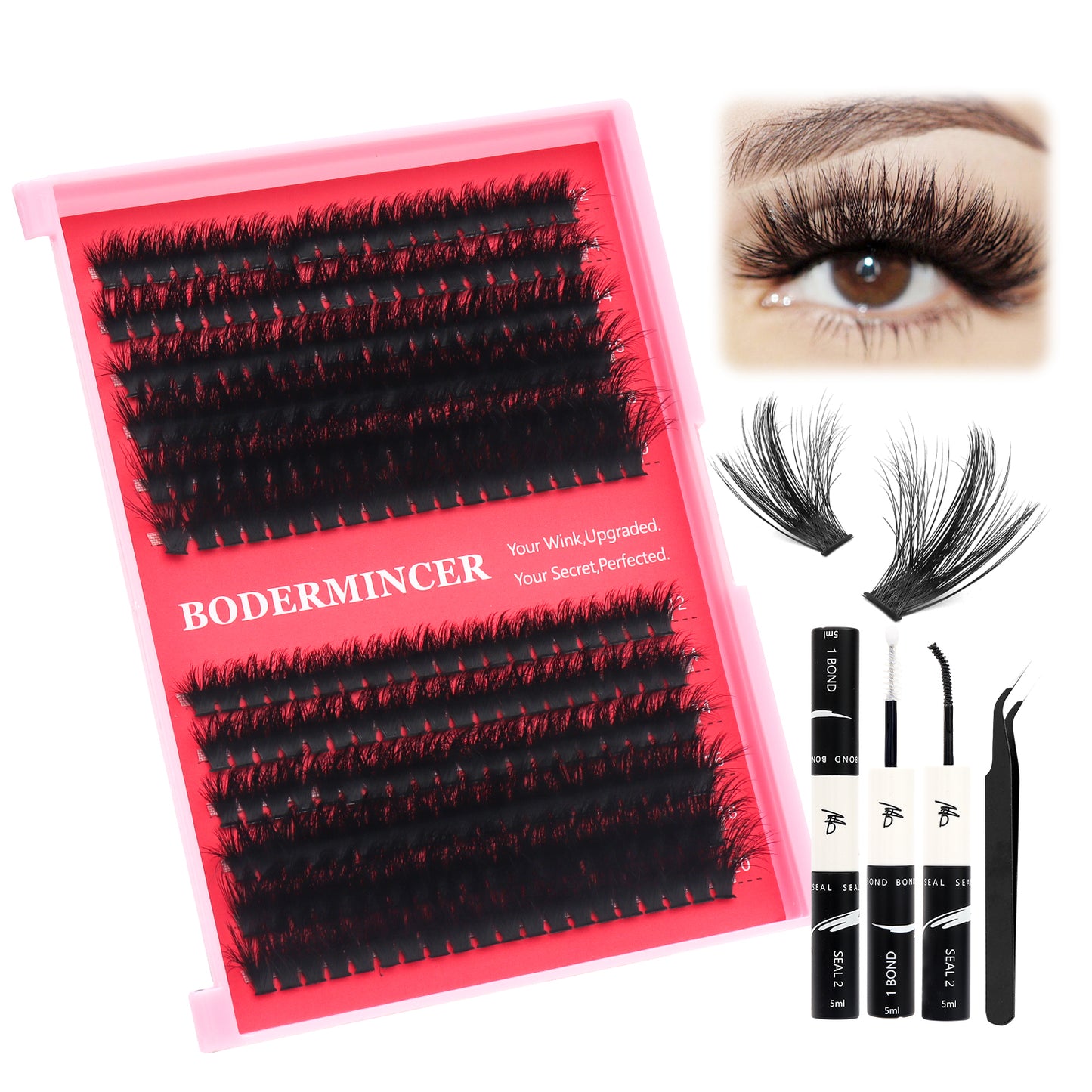 BODERMINCER 100D 12-20mm Mixed Fluffy Individual Lash Cluster Kit D Curl