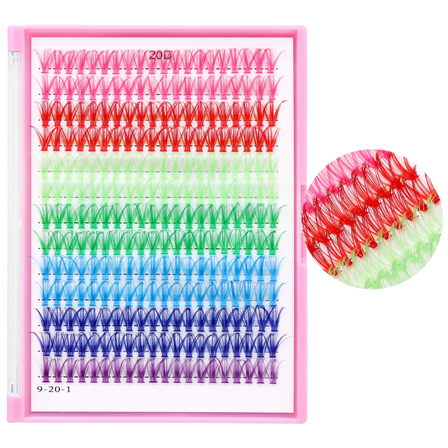 Bodermincer 20D 260pcs Colorful Lash Cluster 7 Colors Mix Color Rose,Red,Light Green,Dark Green,Light Blue,Dark Blue,Purple