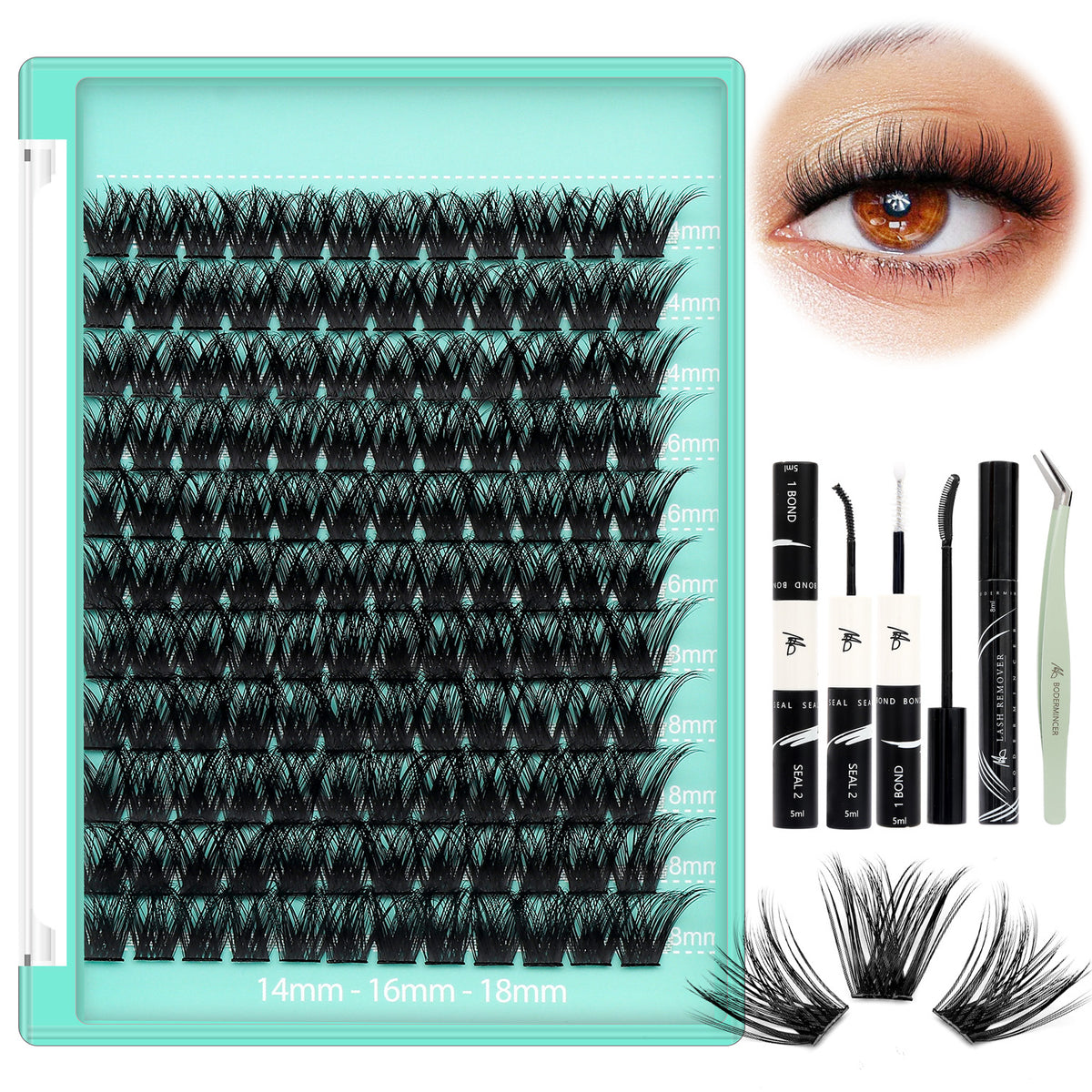 BODERMINCER M033# 14-16-18mm Mixed Lash Clusters Kit D Curl