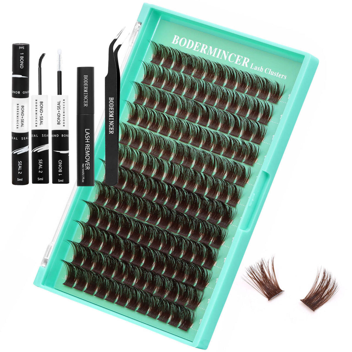 BODERMINCER M01 Dark Brown 14-16-18mm Mixed Lash Clusters Kit D Curl