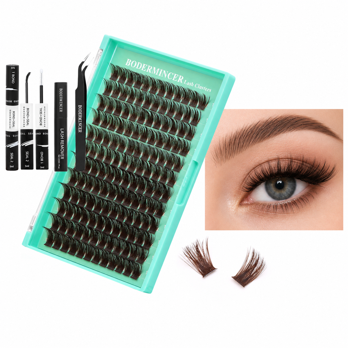 BODERMINCER M01 Black Brown 14-16-18mm Mixed Lash Clusters Kit D Curl