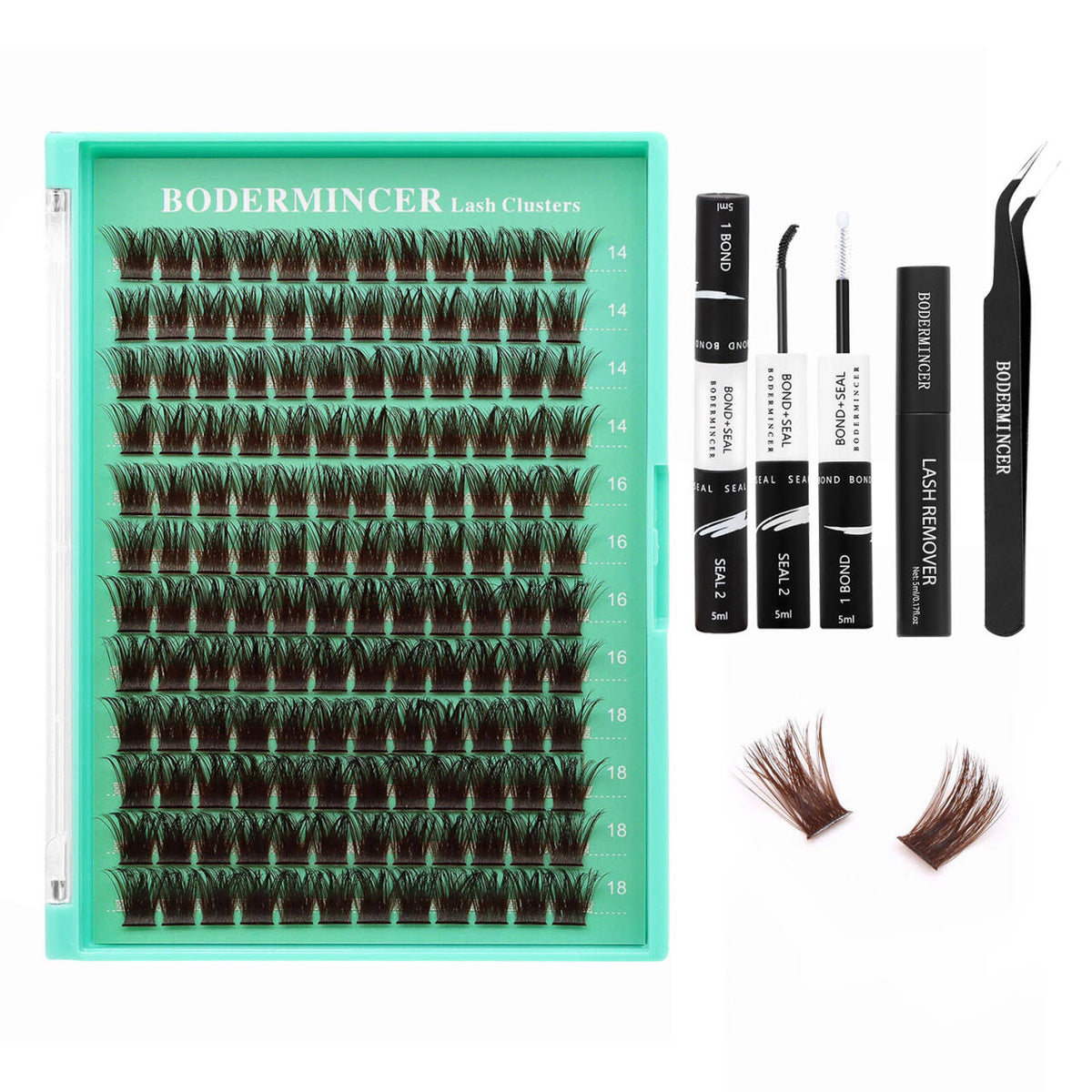 BODERMINCER M01 Dark Brown 14-16-18mm Mixed Lash Clusters Kit D Curl
