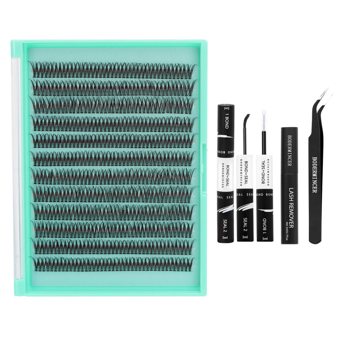 BODERMINCER 12D Fish Tail Lash Clusters D Curl Lash Clusters 480pcs 8-10-12-14-16mm Mixed Lash Kit