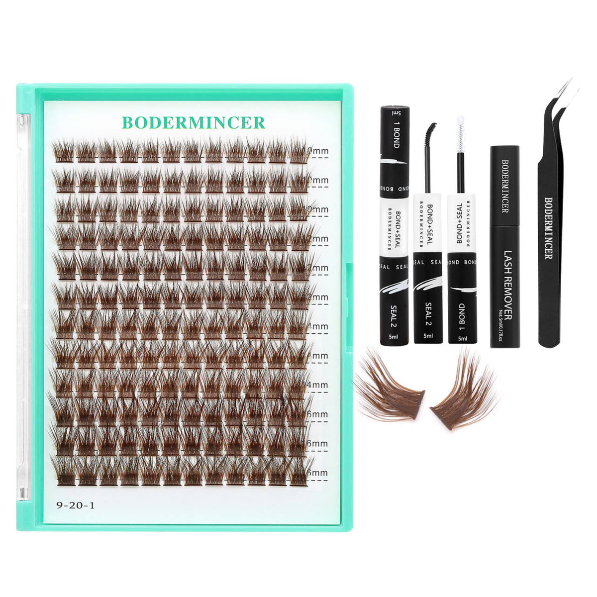 BODERMINCER M01 Dark Brown L Curl 10-12-14-16mm Mixed Lash Clusters Kit