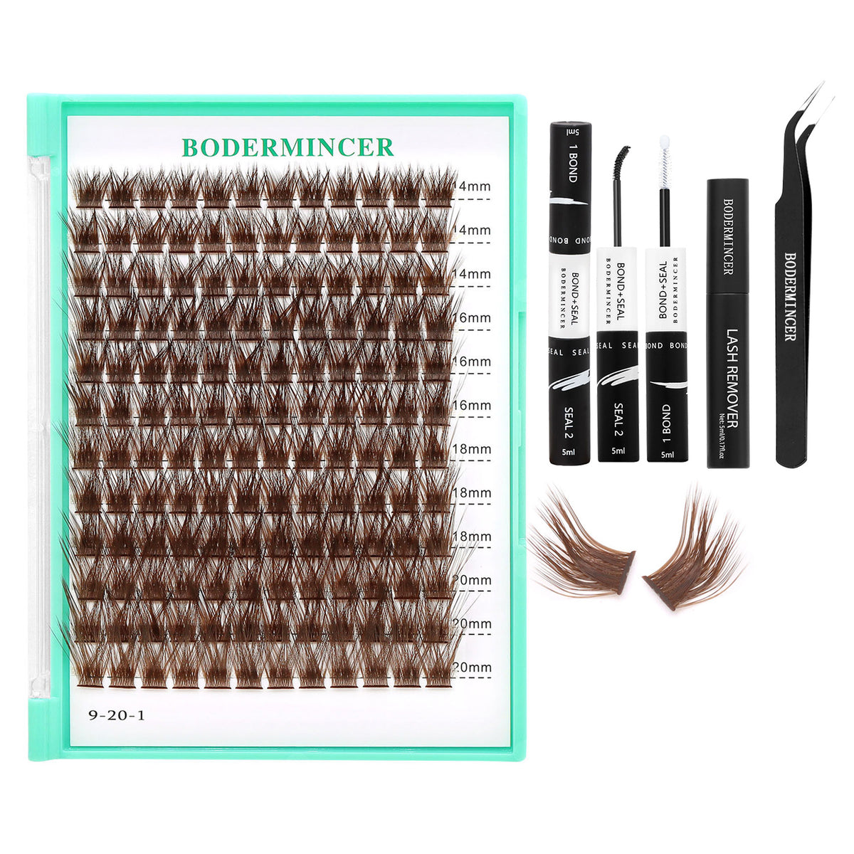 BODERMINCER M01 Dark Brown L Curl 14-16-18-20mm Mixed Lash Clusters Kit