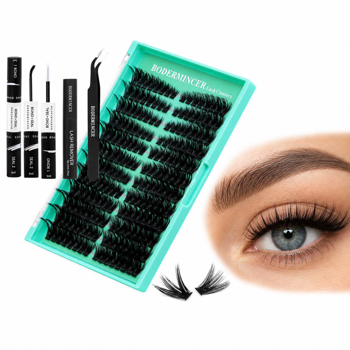 BODERMINCER 100D Pre-mapped 14-16-18mm Mixed Lash Clusters Kit D Curl