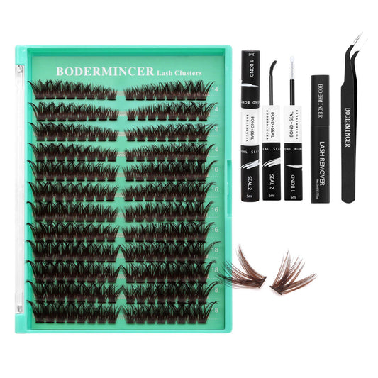 BODERMINCER 100D Pre-mapped Dark Brown 14-16-18mm Mixed Lash Clusters Kit D Curl