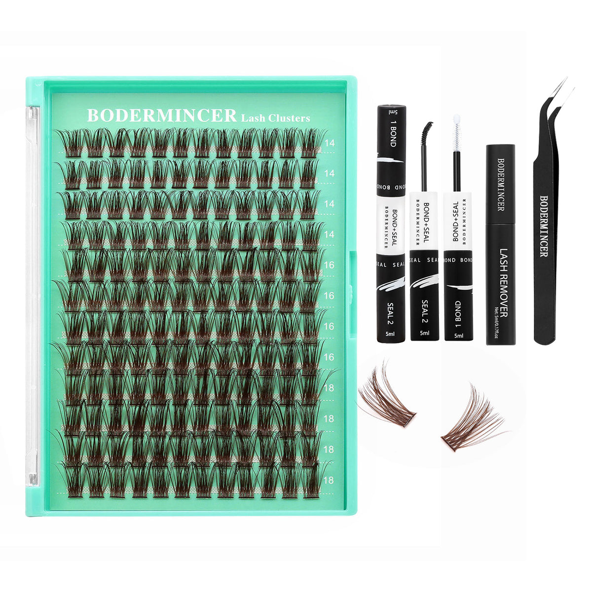 BODERMINCER M06# Dark Brown 14-16-18mm Mixed Lash Clusters Kit D Curl