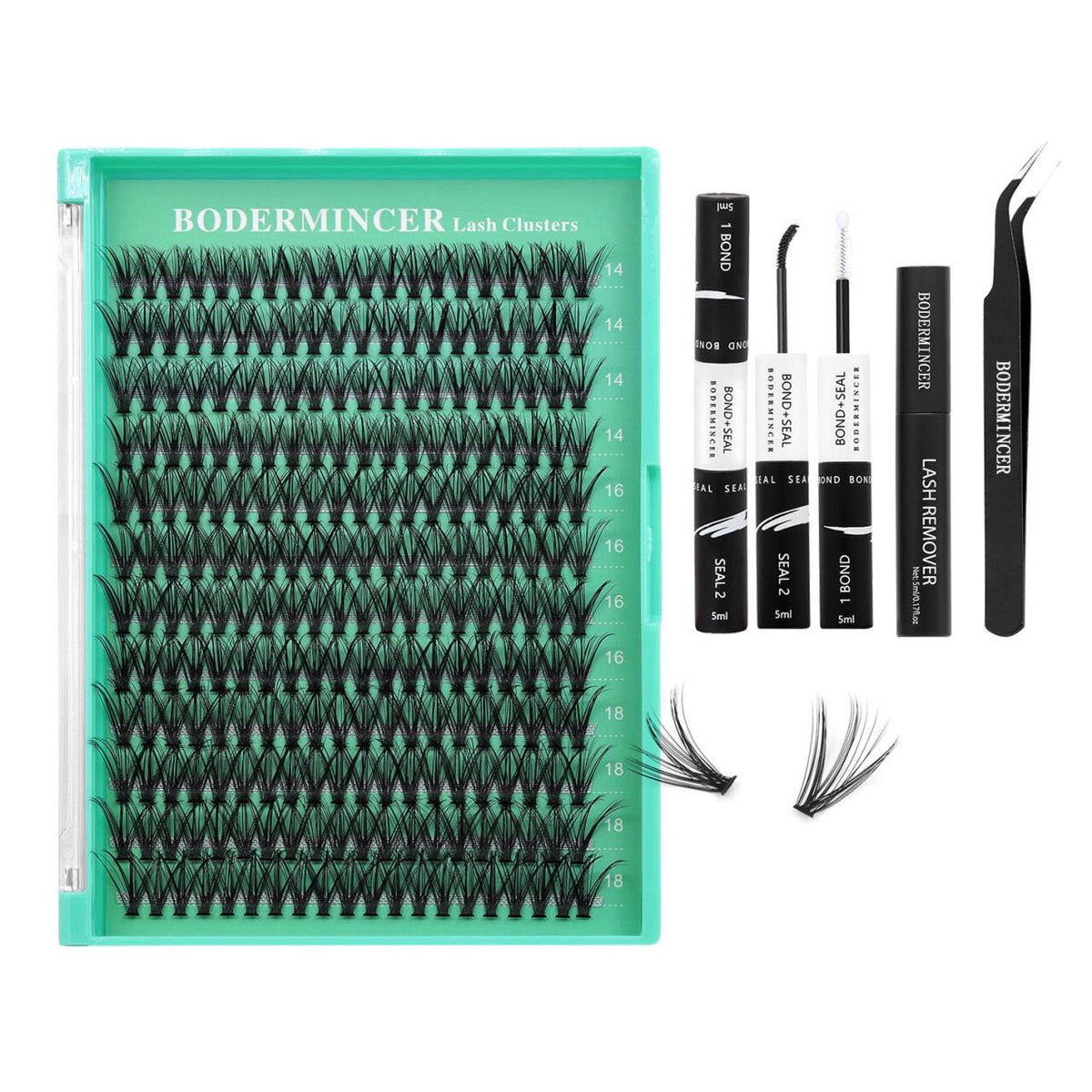 BODERMINCER 20D Individual Lash Cluster 14-16-18mm Mixed Lash Clusters Kit D Curl