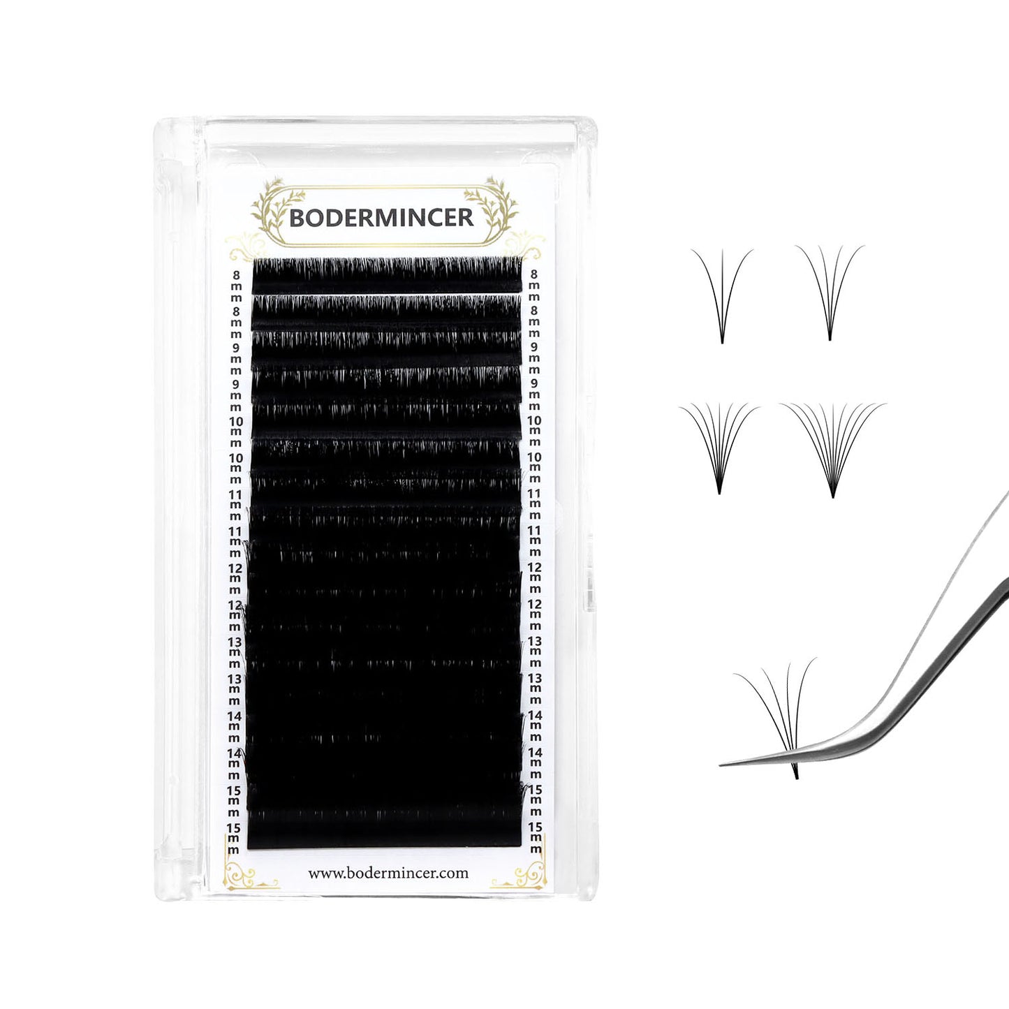 Bodermincer C Curl 16 Rows Easy Fan Lash Extensions Volume Lash Extensions Volume Lash Extensions 8-15mm MIX Thickness 0.03/0.05/0.07/0.10/0.15/0.18/0.20 thickness Super Matte Black Tray Professional Supplies for Lash Salon