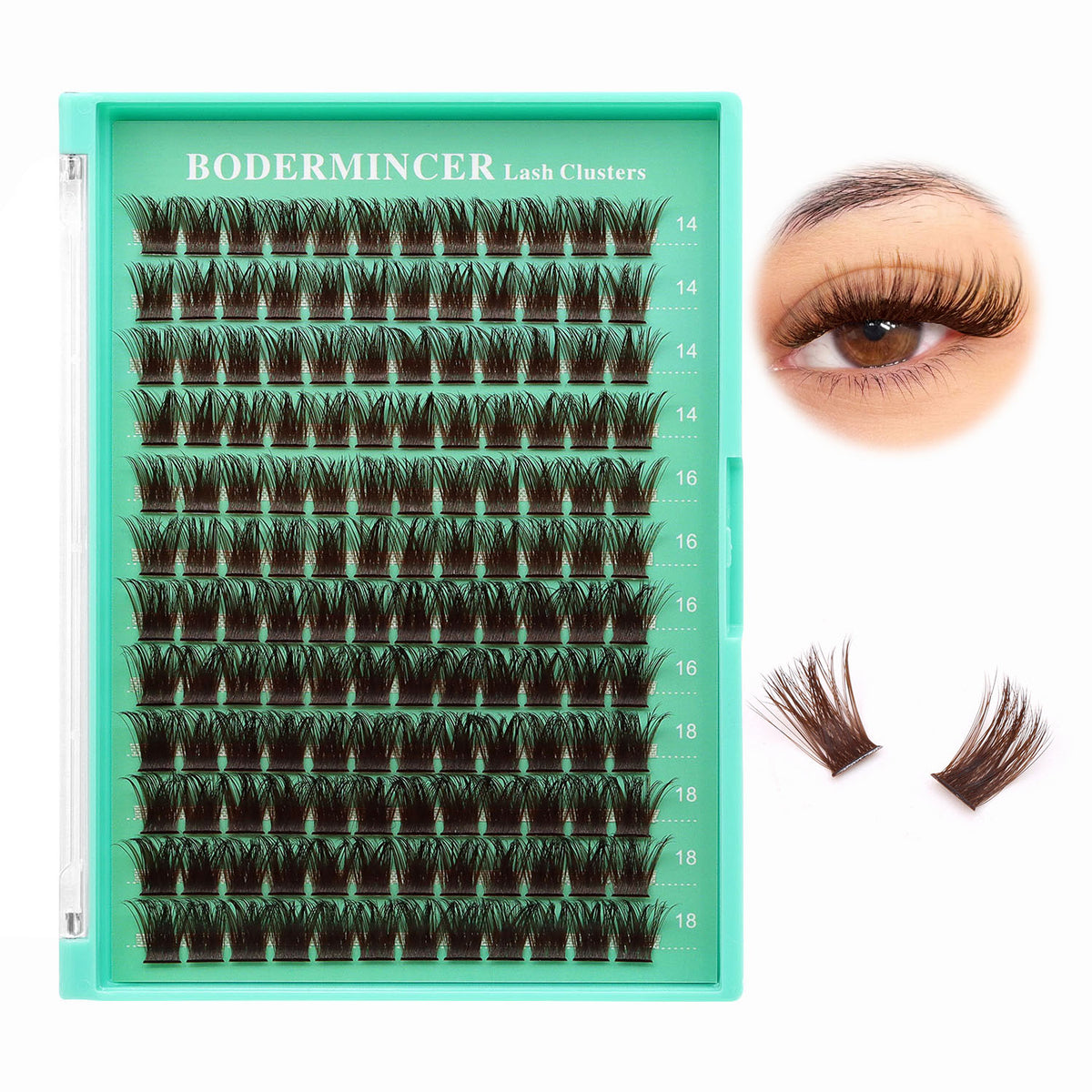 BODERMINCER M01 Dark Brown 14-16-18mm Mixed Lash Clusters Kit D Curl