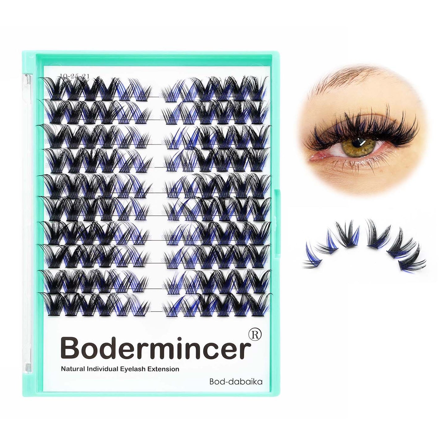 Bodermincer Cat Eyes Blue Black Mixed Lash Kit With Bond and Seal Lash Tweezers