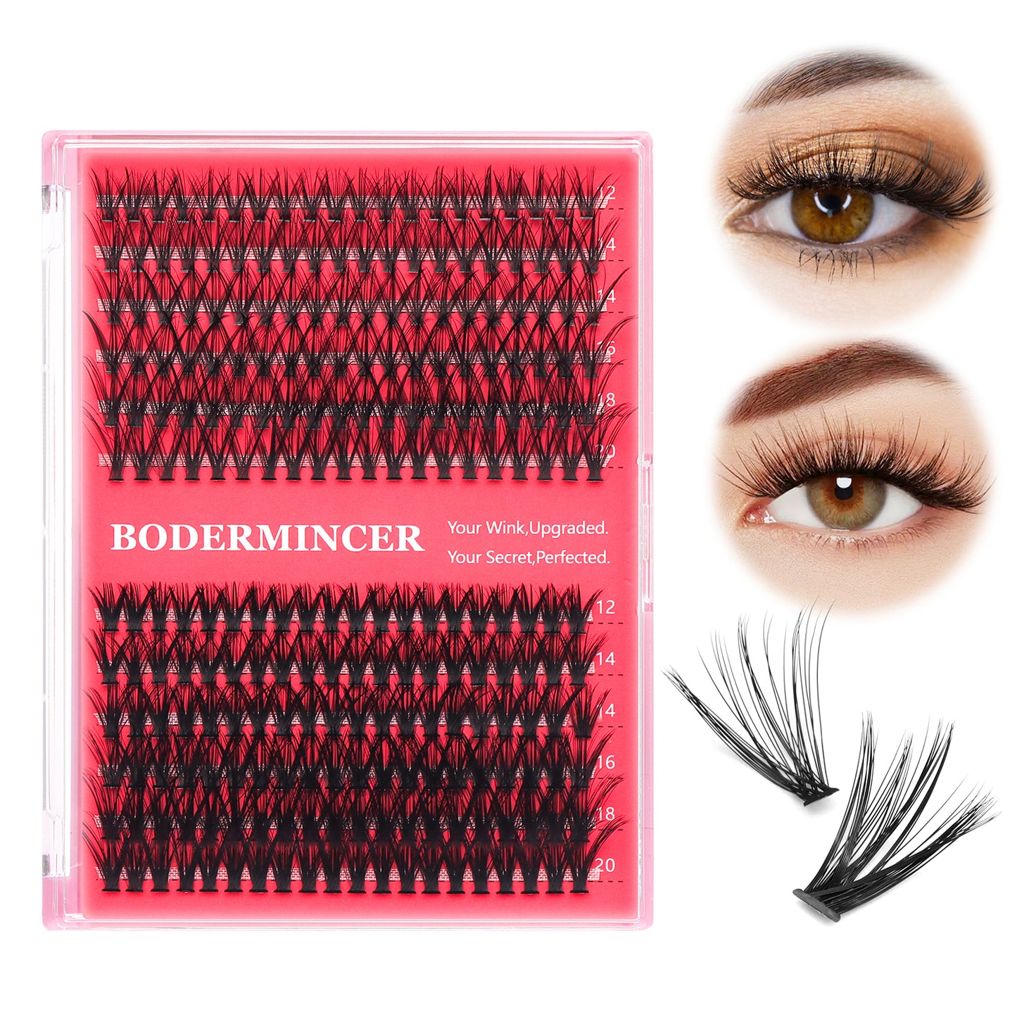 BODERMINCER 240pcs D Curl 20D+40D 12-20mm Mixed Lash Clusters Kit With Bond And Seal ,Tweezers