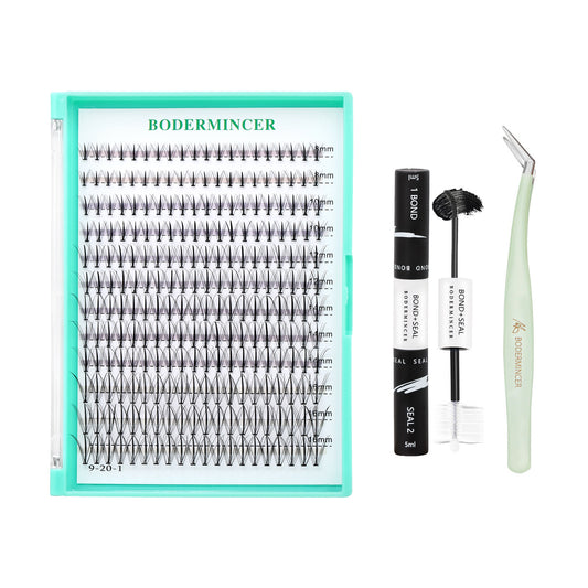 Bodermincer 7D D Curl 240pcs Lash Kit Black Bond+Seal+Tweezers Lash Custer 8-10-12-14-16mm Mixed