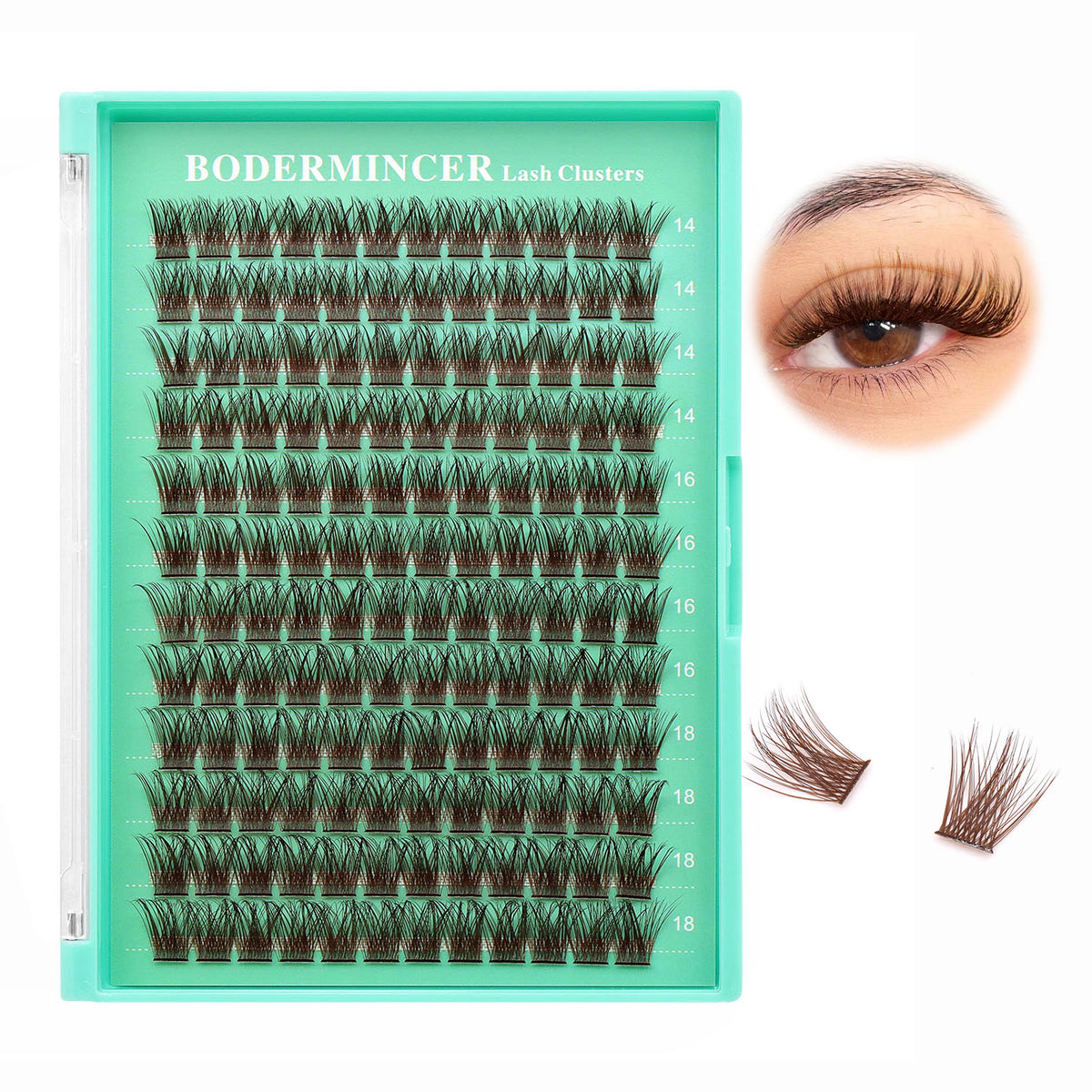 BODERMINCER M010# Dark Brown 14-16-18mm Mixed Lash Clusters Kit D Curl