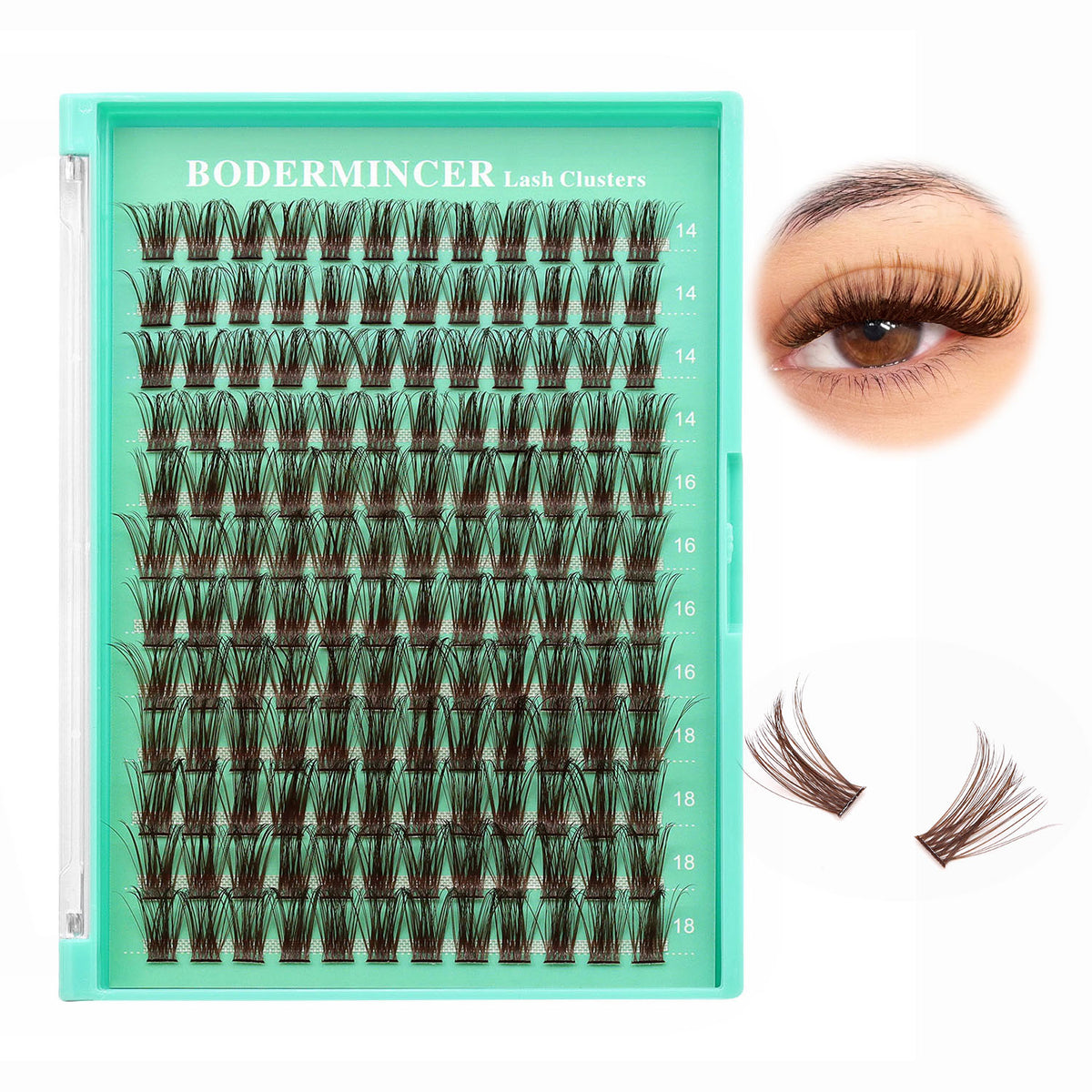 BODERMINCER M06# Dark Brown 14-16-18mm Mixed Lash Clusters Kit D Curl