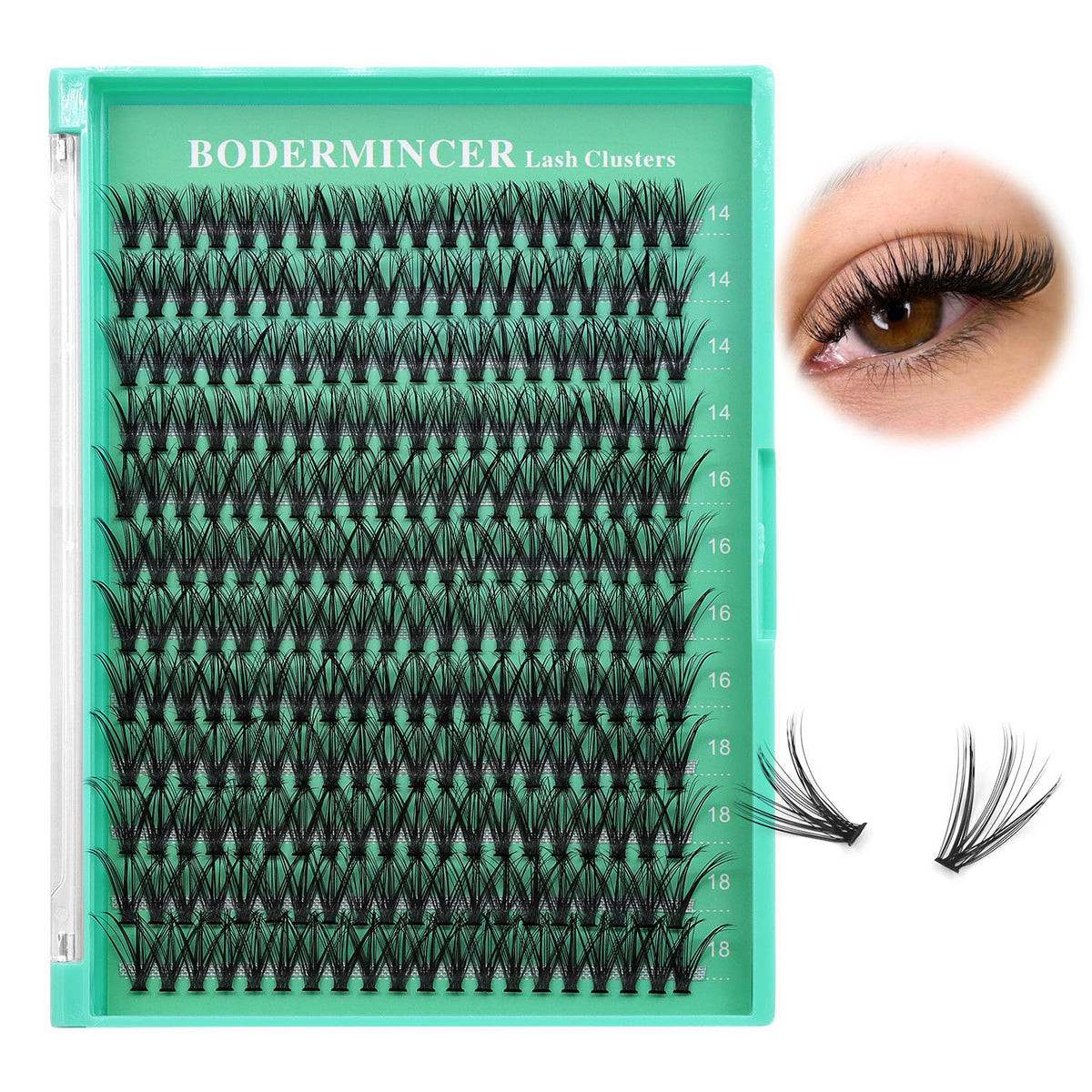 BODERMINCER 20D Individual Lash Cluster 14-16-18mm Mixed Lash Clusters Kit D Curl