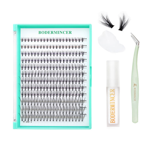 Bodermincer 7D D Curl 240pcs Lash Kit Black Glue+Tweezers Lash Custer 8-10-12-14-16mm Mixed