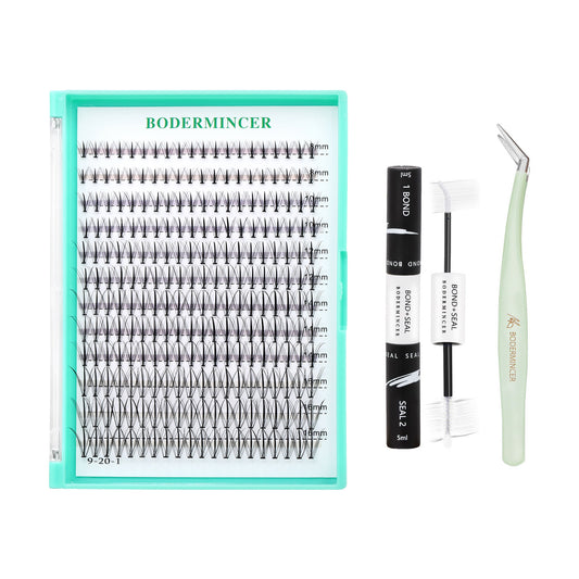 Bodermincer 7D D Curl 240pcs Lash Kit Clear Bond+Seal+Tweezers Lash Custer 8-10-12-14-16mm Mixed