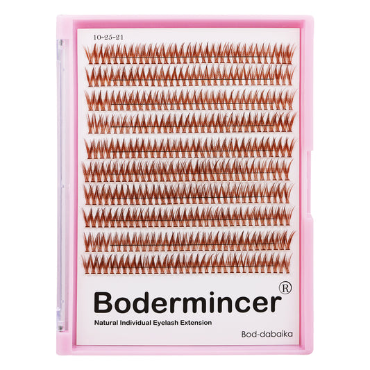 BODERMINCER Eyelashes Color Brown Fish Tail Large Tray 330pcs Lash Cluster C Curl/D Curl/DD Curl 10mm-18mm to Choose