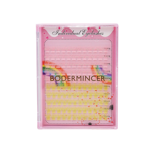 BODERMINCER Eyelashes Color Light Pink+Yellow Mixed C02# Lash Cluster Large Tray 120pcs Lash Cluster D Curl/DD Curl to Choose