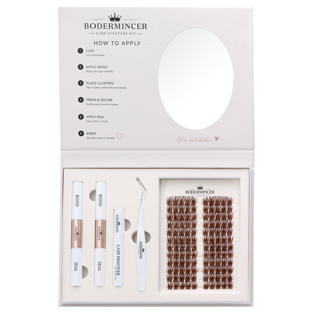 BODEMINCER Veloura-M04-Brown Pre-mapped Lash Clusters Kit  12-14-16mm Mixed D Curl