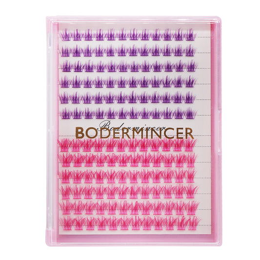 BODERMINCER Eyelashes Color Purple +Rose Mixed C02# Lash Cluster 144pcs Large Tray Lash Cluster Complete in Size D Curl/DD Curl to Choose