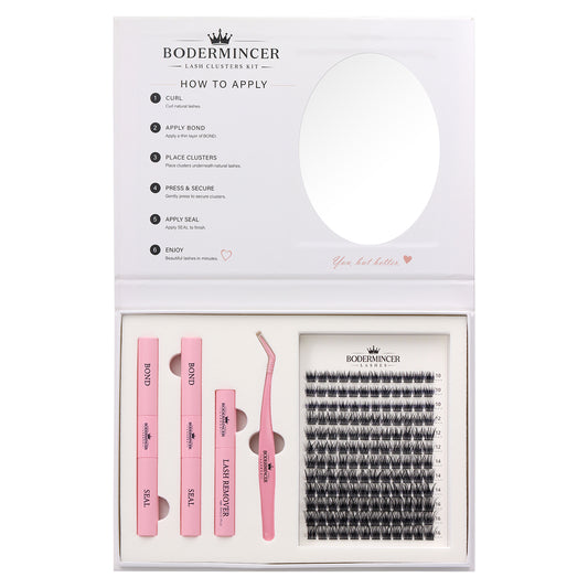 Champagne Haze-M010 Black Color Lash Clusters  10-12-14-16mm Mixed Lash Kit D Curl