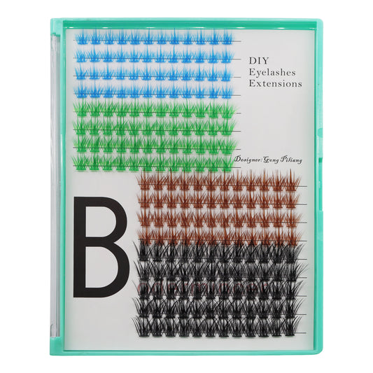 Bodermincer 4 Colors Mixed Blue Green Brown Black Mixed D Curl Black Lashes Clusters M02# 204pcs Per Tray 12-14-16-18mm Mixed Length