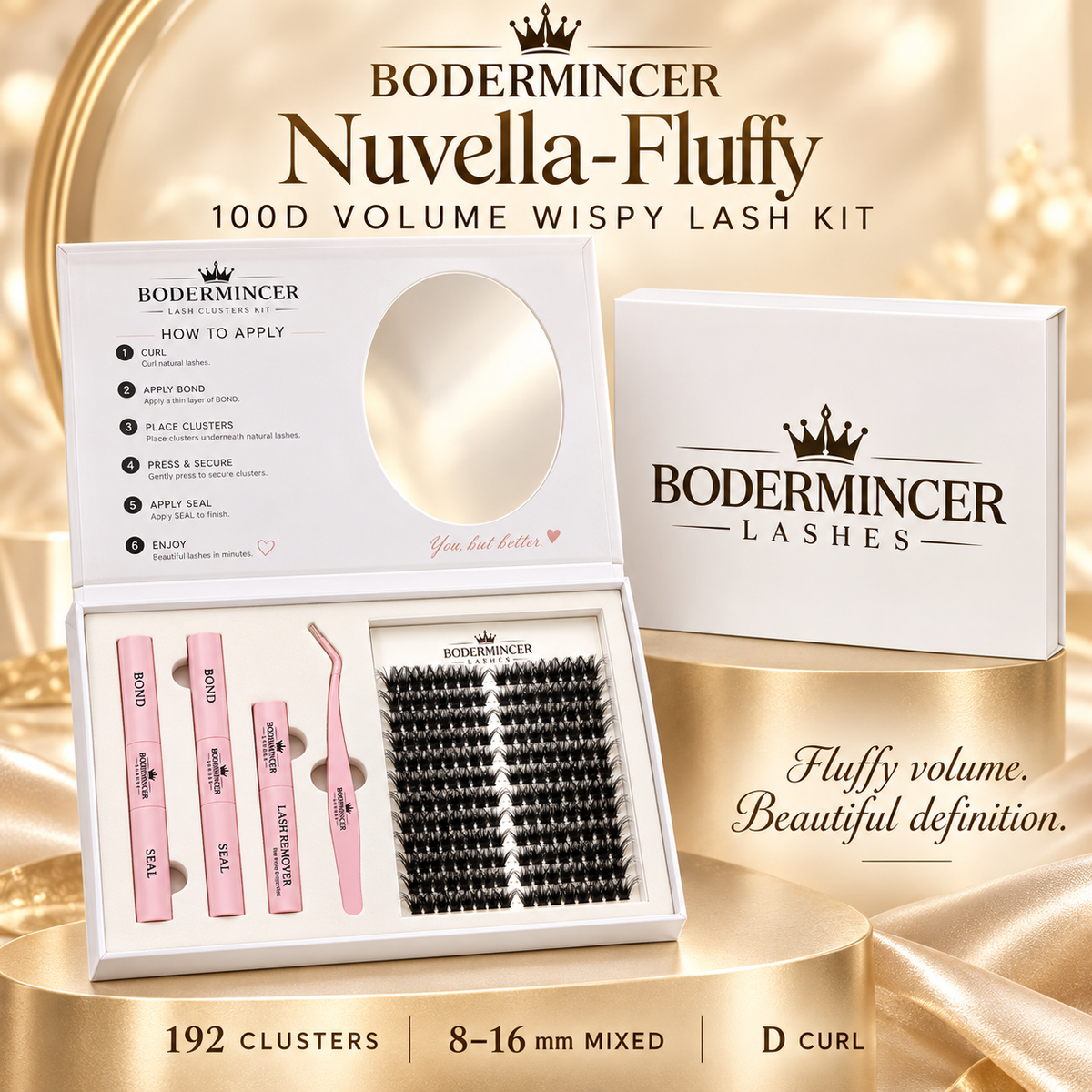 BODERMINCER Nuvella-Fluffy-100D Pre-mapped Lash Clusters Kit 8-16mm Mixed